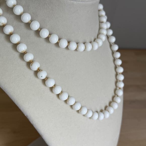 Vintage Monet White Bead Necklace 31” Long Layering or Wrap Style Gold Clasp - Picture 2 of 5